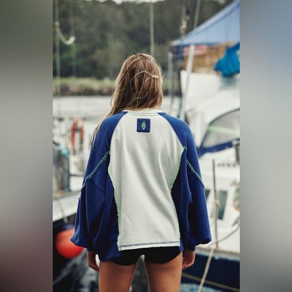 NWT FP Movement Double Header Graphic Crew S Blue  Combo with Pockets - Picture 3 of 12